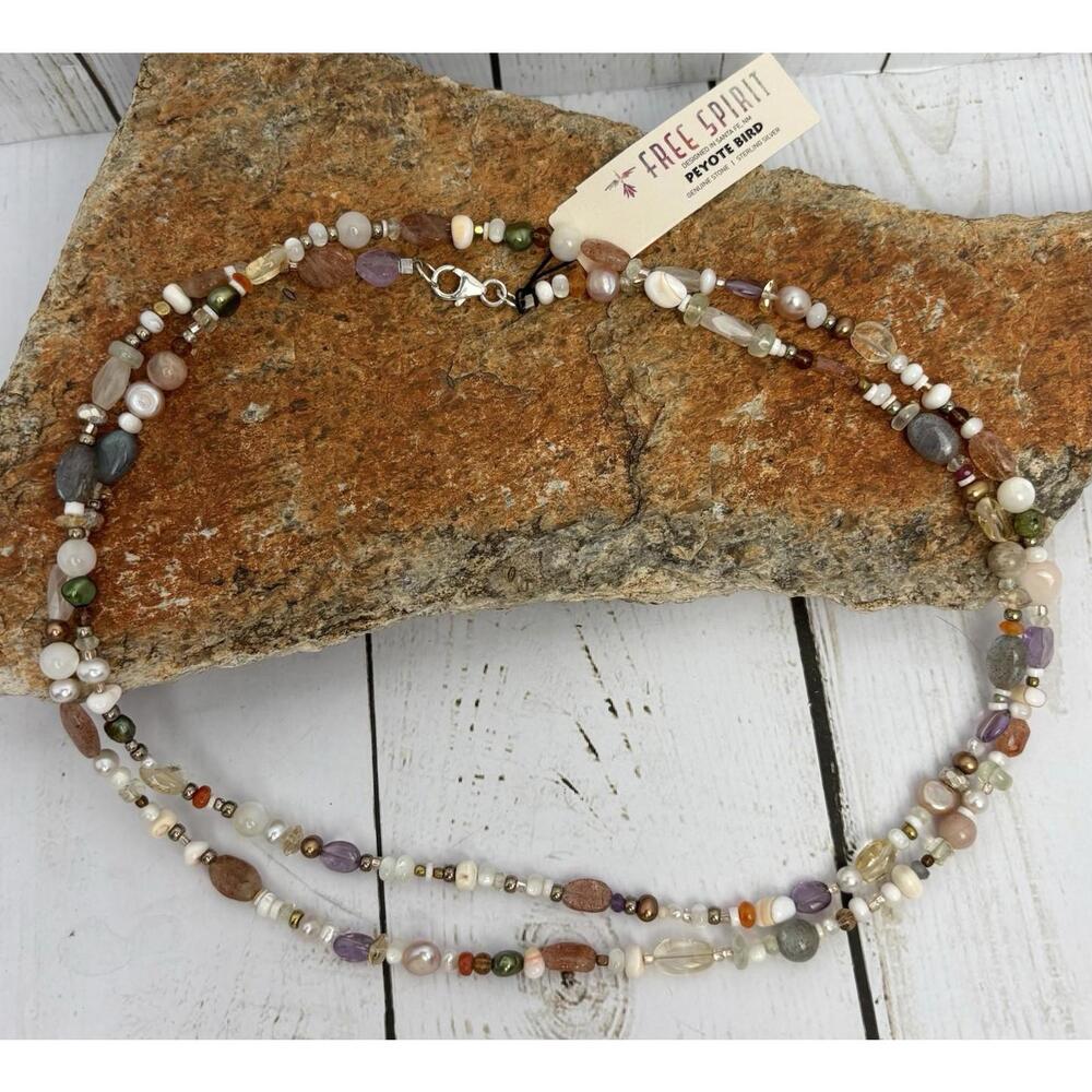 Peyote Bird Labradorite‎ Sunstone Amethyst Necklace J211